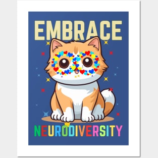 EMBRACE NEURODIVERSITY CAT Posters and Art